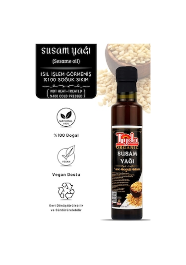 Tijda Susam Yağı Organik İçilebilir %100 Soğuk Sıkım 250 ML