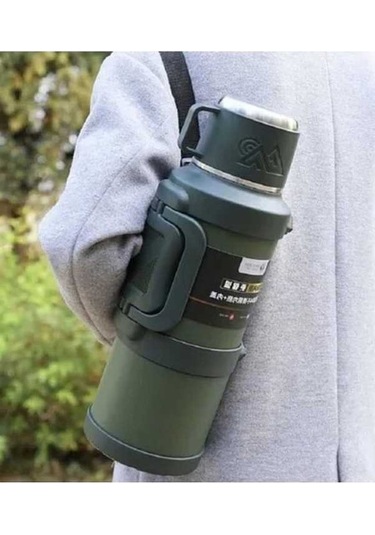 Fastbuy 2,0 Litre Paslanmaz Çelik Avcı Termosu 48 Saat Sıcak 72 Saat Soğuk - Yeşil, Seyahat, Kampta, Piknik Kullanımı Yeşil