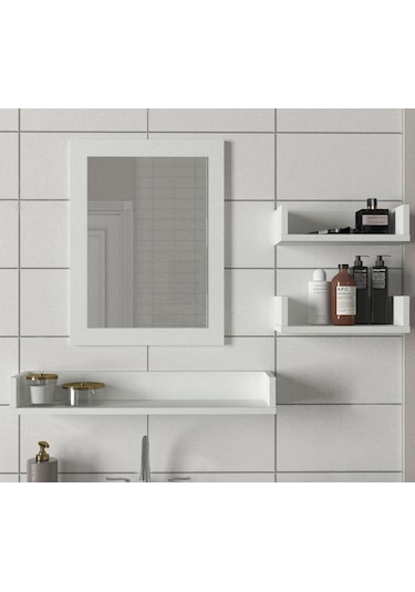 Dekorister Simon Banyo Üst Dolabı Aynalı Etajer Beyaz