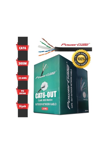 Powergate Cat6-out-copper, Outdoor Dış Mekan , Polietilen, 23awg 0.57mm, Utp, Cat6, %100 Bakır Kabl