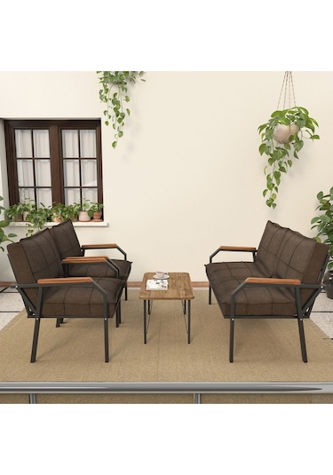 Mygusi Hayal Balkon, Bahçe, Cafe - Metal Kanepe Koltuk Takımı - Sehaplı Kahve