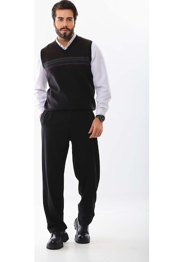 Pelikan Erkek Desenli V Yaka Süveter 9602 Kahverengi