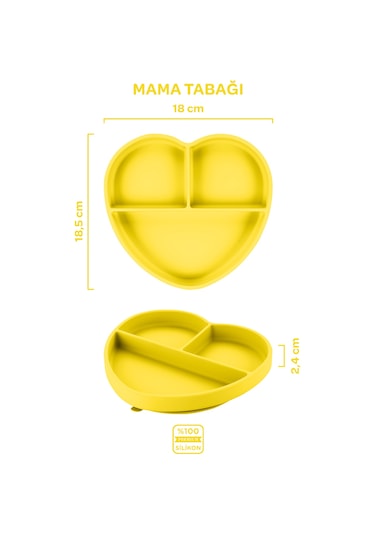 Silikon Beslenme Seti 2'li Sunrise Sarı / Mama Önlüğü, Mama Tabağı