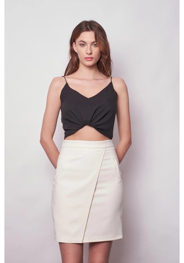 Yüksek Bel Anvelop Kruvaze Hafif Likralı Kumaş Kalem Ofis Etek-krem Krem