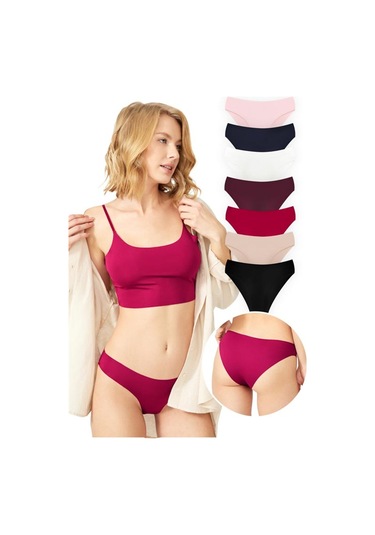 Basic İz Yapmayan Lazer Kesim Kadın Bikini Külot 7'li Paket - 2 çok Renkli Çok Renkli