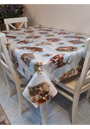 Yeni Yıl Desenli Elyaflı Pvc Masa Örtüsü Silinebilir Ve Su Geçirmez Muşamba Mavi