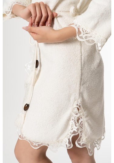 Rosa Gelin Bornoz Set 5 Parça Dantelli Fantezi Çeyizlik Takım Krem