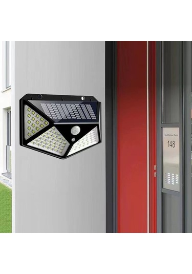 Yifomall Güneş Enerjili Duvar Lambası, 100 Led, İnsan Algılama, 3 Fonksiyonlu, 5-6m Mesafe, 120 Derece Açı, Dış Mekan Aydınlatması