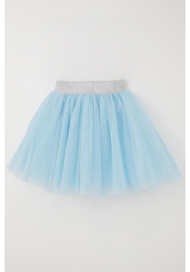 Breeze Kız Çocuk Tütü Etek Simli Beli Latikli 5-10 Yaş, Açık Mavi Açık Mavi