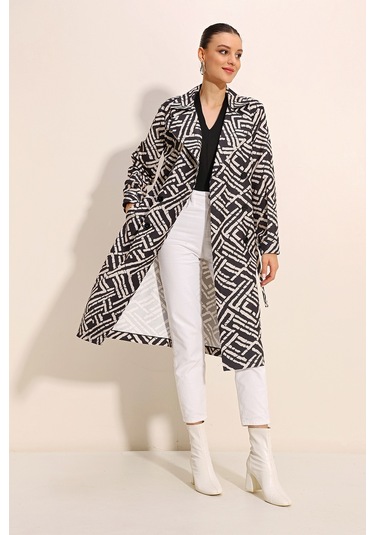 Bigdart 5853 Desenli Kruvaze Yaka Trençkot - C. Siyah 001