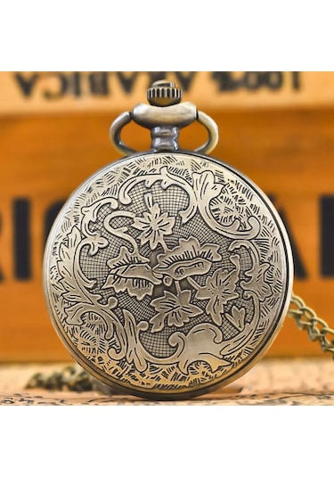 Vintage Köstekli Çarklı İşlemeli Bronz Cep Saati