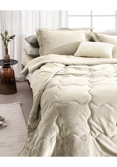 Madame Coco Kaira Çift Kişilik Comforter Set - Bej Ekru