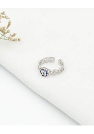 Brezza Lusso Jewelry Nazar Boncuğu Motifli Eklem Gümüş Yüzük Gümüş