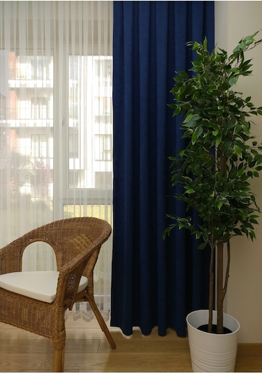 Evdepo Home Lacivert Düz Renk Fon Perde Tek Kanat Lacivert