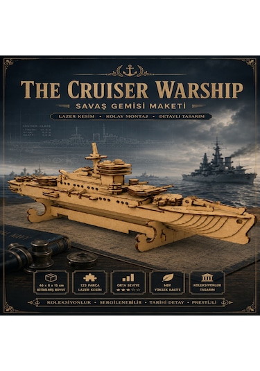 The Cruiser Warship Ahşap Maket Seti Dıy Savaş Gemisi Koleksiyoner Modeli 123 Parça