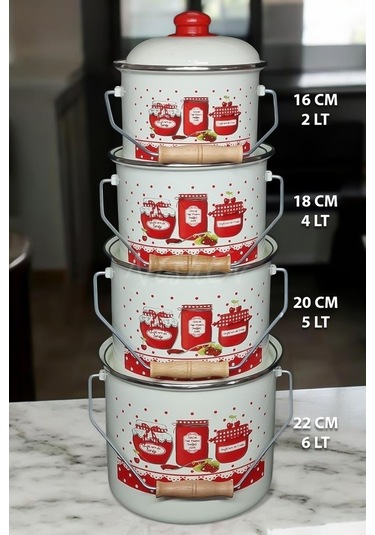 Nishev Zarif İtalyan Reçel Emaye Yoğurt, Tahıl, Bakliyat Tencere Seti Emaye Bakraç