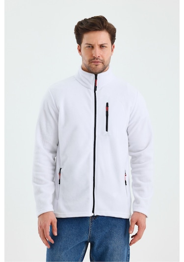 Erkek Outdoor Fermuarlı Polar Ceket Beyaz