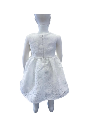 Çikoby Kız Bebek Kendinden Gül Desenli Elbise-13877 Ekru
