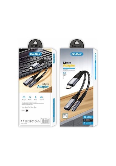 Go Des Gd-uc162 3.5mm Jack Girişli Type-c 2in1 Şarj Ve Ses Kablosu Siyah
