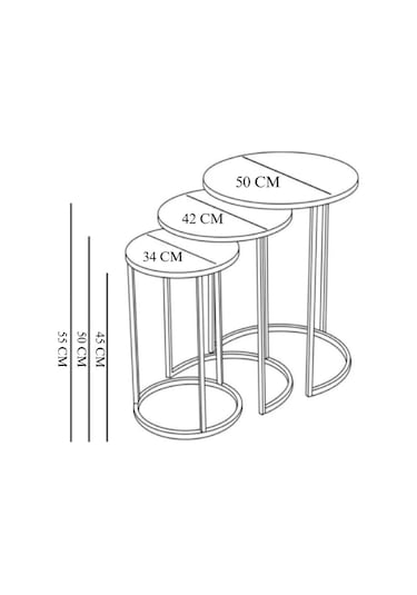 3'lü Zigon Sehpa Gold Ayak Bronz Ayna