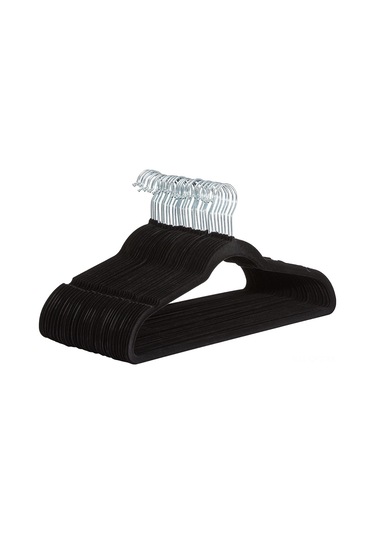 Aubyhe 10 Adet Siyah Kadife Anti Kayma Askı - 45 Cm - Ev Ve Mağaza İçin Düzgün Sıralama - Yırtılma Olmayan Tasarım Siyah