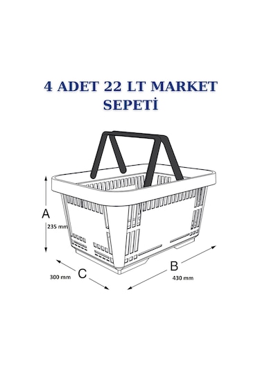 8 adet 22Litre Market ve Alışveriş Sepeti, Saplı Market Sepeti R4