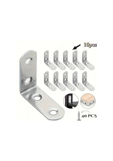 Dashanshop 10 Parça + 40 Vida Sağlam L Braket - 90 Derece Raf Köşe Bağlantı Destek 10 Adet + 40 Adet Vida