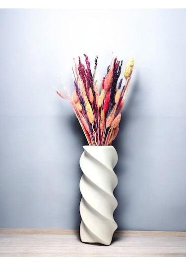 Spiral Model Vazo - 22 Cm Beyaz Vazo Beyaz