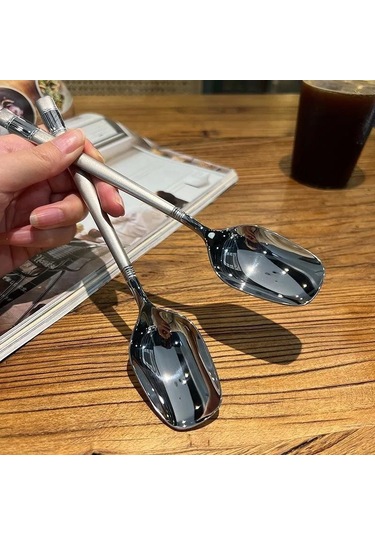 Gümüş Yaratıcı Uzun Saplı Duvar Asılı Kaşık Paslanmaz Çelik Tatlı Karıştırma Dondurma Çay Kahve Kaşığı Karıştırma Kaşığı Sofra Parti