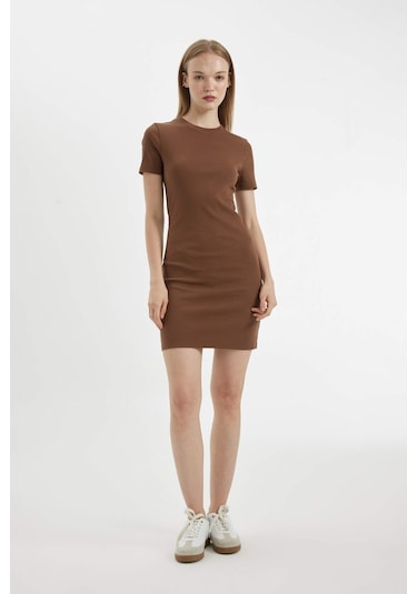 DeFacto Coool Bodycon Vücudu Saran Bisiklet Yaka Fitilli Kaşkorse Kısa Kollu Mini Elbise - C1503AX24SPBN321 DeFacto Coool Bodycon Vücudu Saran Bisiklet Yaka Fitilli Kaşkorse Kısa Kollu Mini Elbise - C1503AX24SPBN321