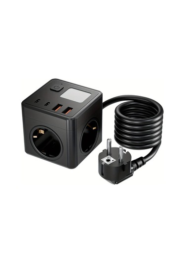 Honeybeeshop 1 Paket Siyah 8li 3 Ac Cikisli 2 Usb Portlu 2 Type C 15m Uzatma Kablosu Ev Ofis Seyahat Icin 3 Renk Modlu Ayarlanabilir Gece Isigi