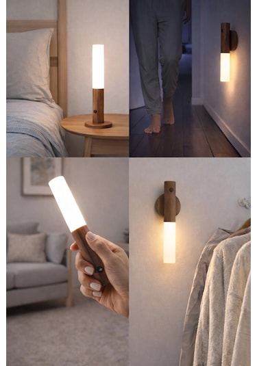 Sensörlü Dekoratif Meşale Duvar Aplik Led Gece Lambası Mıknatıslı Model Kahverengi