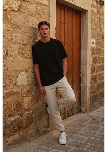 Erkek Oversize Basic Tişört Unisex %100 Pamuk Rahat Kalıp SIYAH