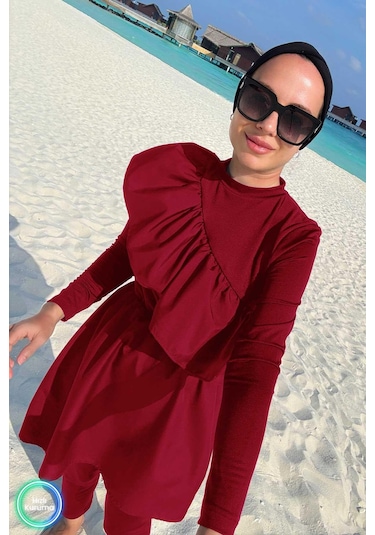 Kahijab Fırfır Detay Tesettür Mayo - Bordo Bordo