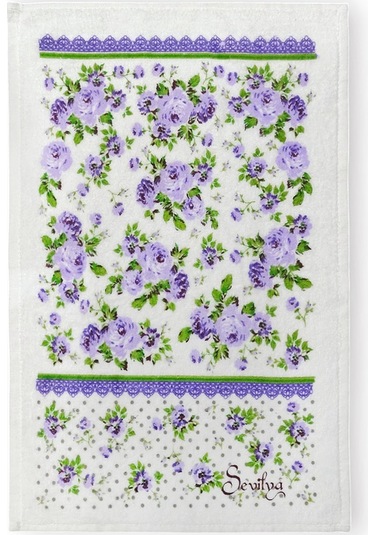 2li Paket Baskılı Beyaz Mutfak Havlusu Modeli Lila Güller