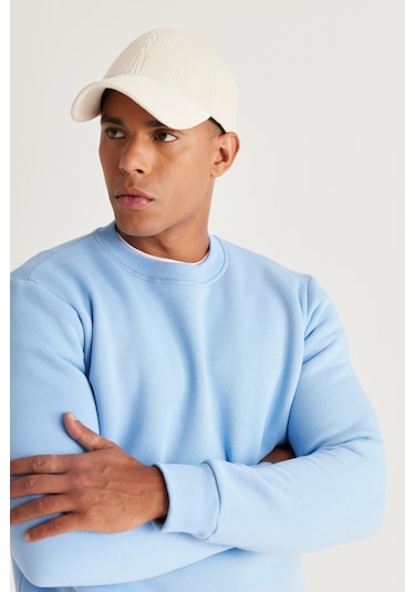 AC&Co / Altınyıldız Classics Erkek Acık Mavı Standart Fit Normal Kesim İçi Polarlı Bisiklet Yaka Sweatshirt Açık Mavi