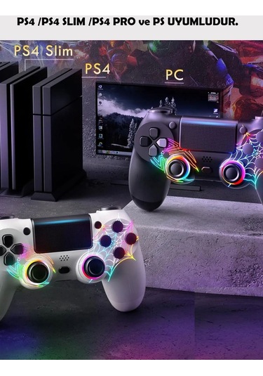 Ps4/pc Uyumlu Rgb Çift Motor Titreşimli Spiderman Bluetooth Oyun Kolu