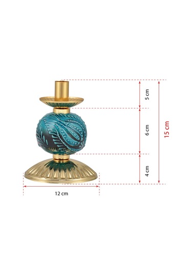 Tekli Yeşil Çinili Mumluk Gold Dekoratif Eşya Yeşil Gold