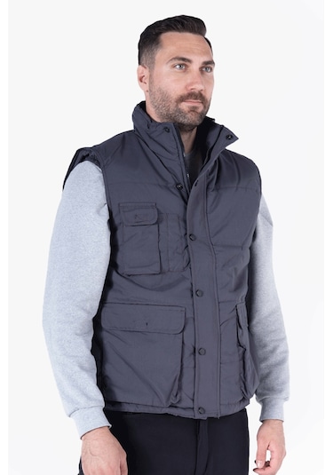 Elyaf Dolgulu Dik Yakalı Yelek Gri