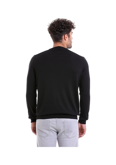 Hatemoğlu Erkek Regular Fit Pamuk Bisiklet Yaka Triko Kazak Siyah