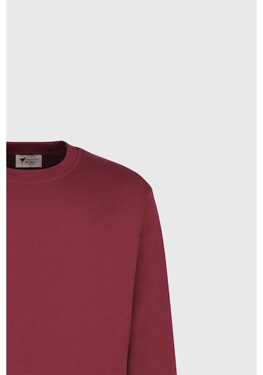 AC&Co / Altınyıldız Classics Erkek Bordo Standart Fit Normal Kesim İçi Polarlı Bisiklet Yaka Sweatshirt Bordo