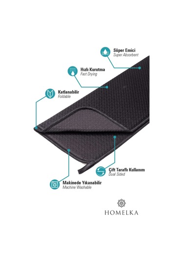 1 Adet Bulaşık Matı Süper Emici Bulaşık Kurutma Matı 45x36cm Tezgah Üstü Bulaşık Matı Yumuşak Doku Siyah