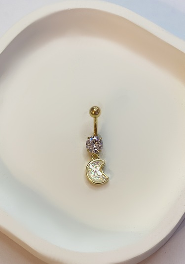 Kadın Ay Ve Tektaş Model Gold Renk Çelik Piercing Gold