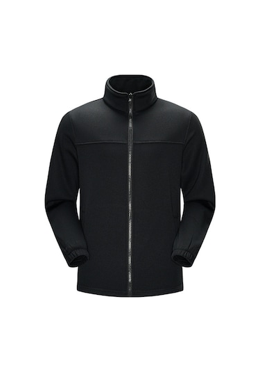 Erkekler İçin Açık Hava Yürüyüş Ekipmanı Renk Bloklu Polar Ceket Siyah