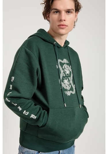 Jahr Marc Dragon Baskılı Yeşil Oversize Erkek Sweatshirt Yeşil