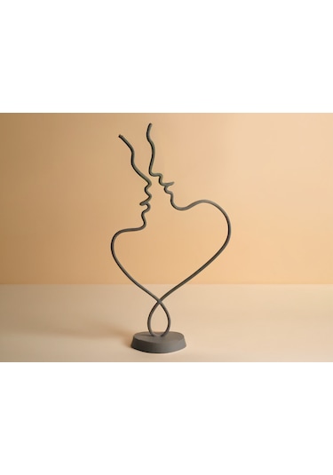 Sevgililer Günü Kalp İnsan Figürü Sevgililer Mini Heykeli 17cm Siyah Renk