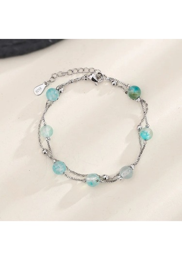 925 Ayar Gümüş Mavi Kristal Taşlarla Süslü Bileklik