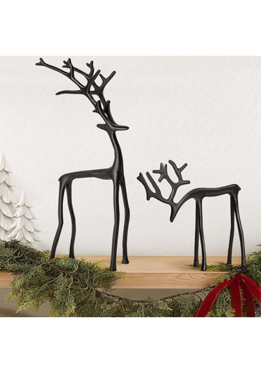 Moveevo Büyük Boy Siyah Asevi Eliflik Heykeli - Modern Metal Dekoratif Noel Figürü, Ev Ofis Mutfak Odası Süs Eşyası