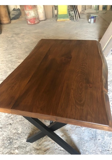 Bintaşmobilya Ceviz Rengi Gürgen Ağacı Kütük Masa Imalatı 80X120.Cm
