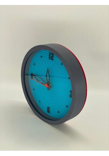 Mavi Spiral Tasarımlı Koyu Gri Kasa Sade Ve Modern Duvar Saati Siyah